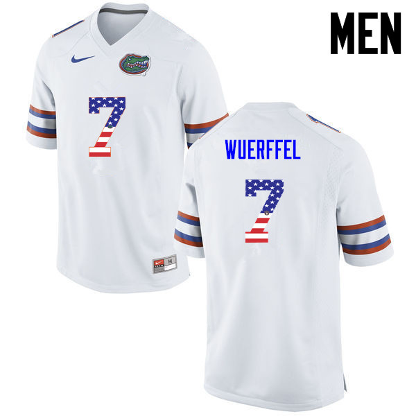 Men Florida Gators #7 Danny Wuerffel College Football USA Flag Fashion Jerseys-White - Click Image to Close